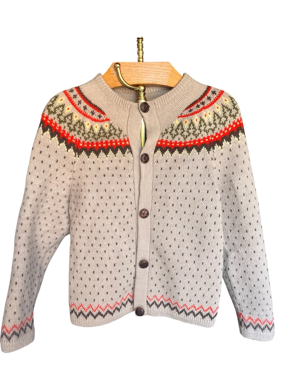 Women's Unbranded Wool Beige Fair Isle Button-Front Cardigan Cottagecore